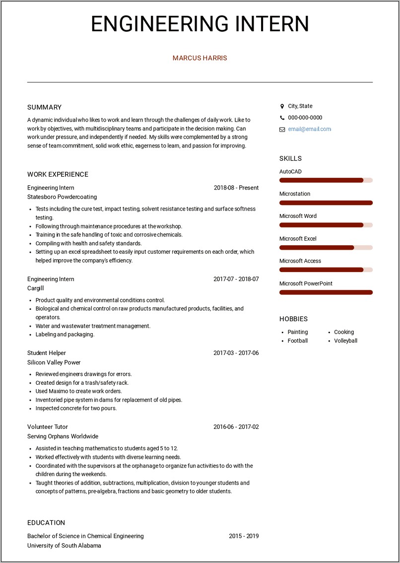 Resume Withouth Objective For Internship