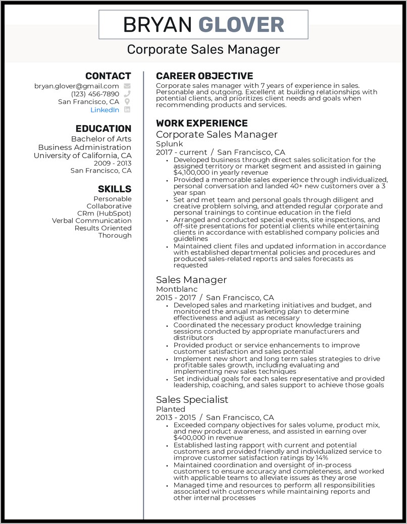 Sales Manager Resume Examples 2011