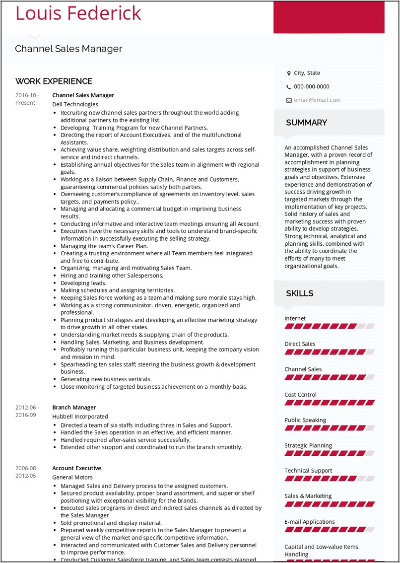 Sample Channel Account Sales Resumes