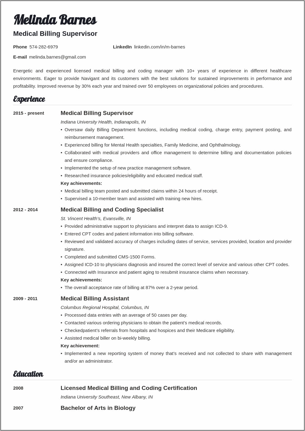 Sample Medical Billing Resume Templates