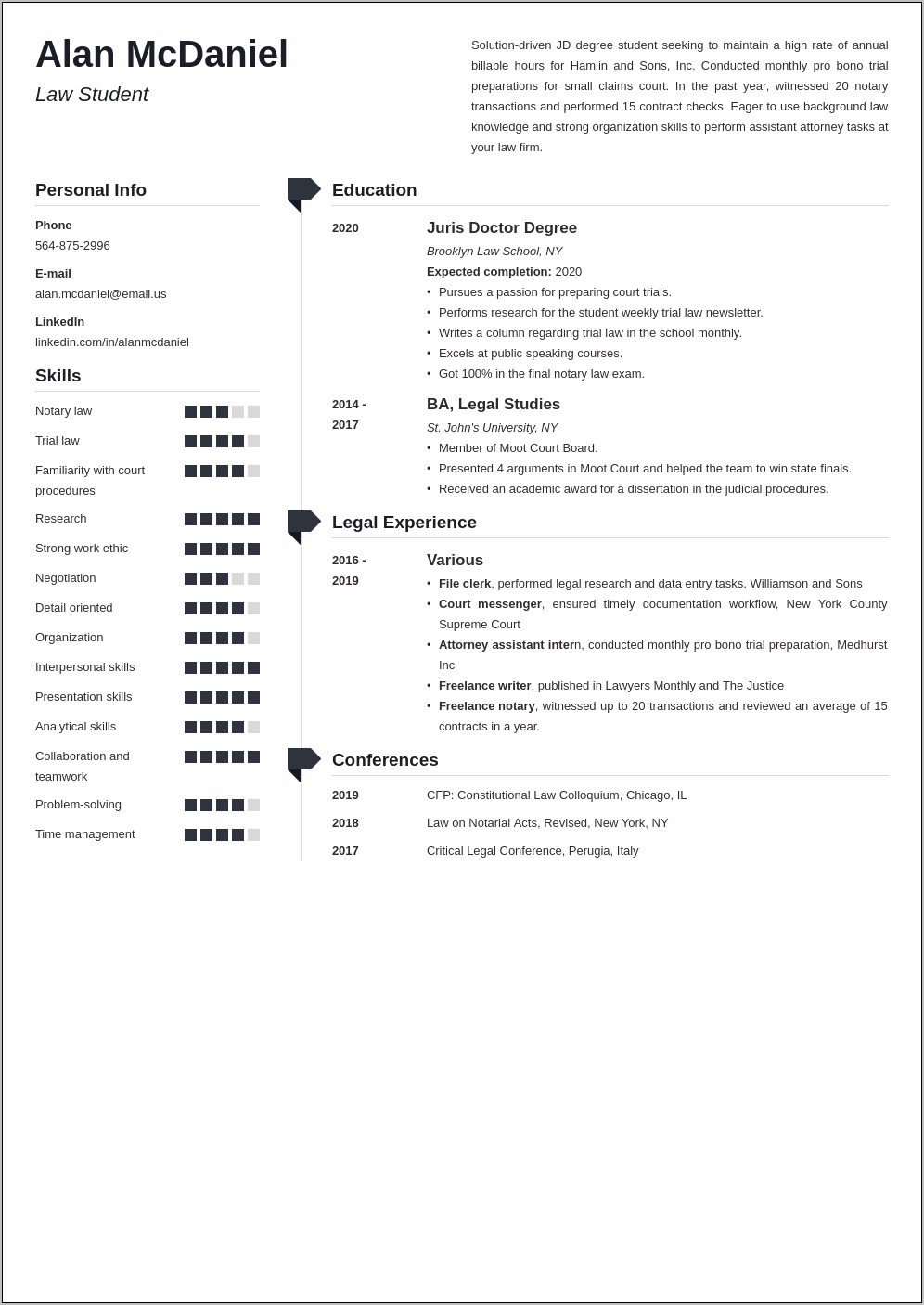 Sample Resume Cardozo Law School