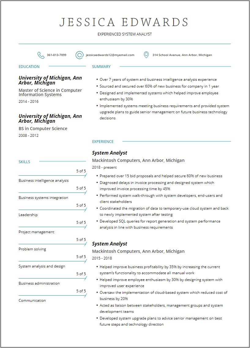 Sample Resume For Computer Analyst