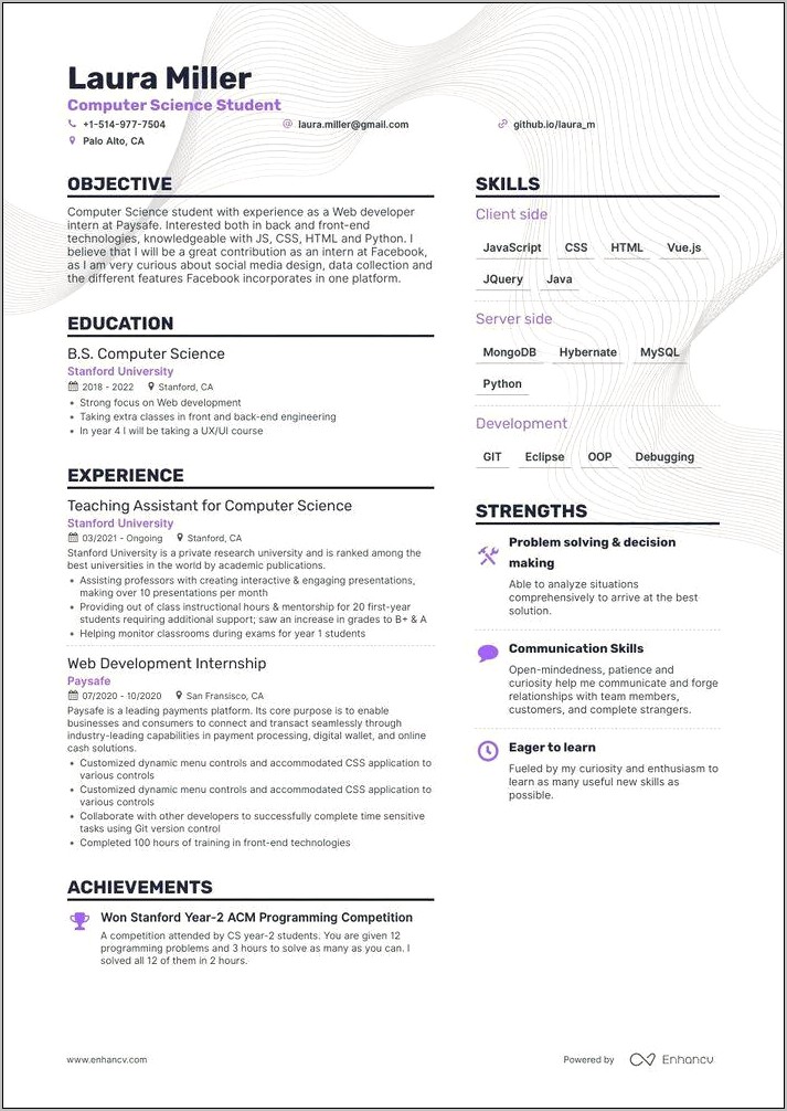 Sample Resume For Cse Students