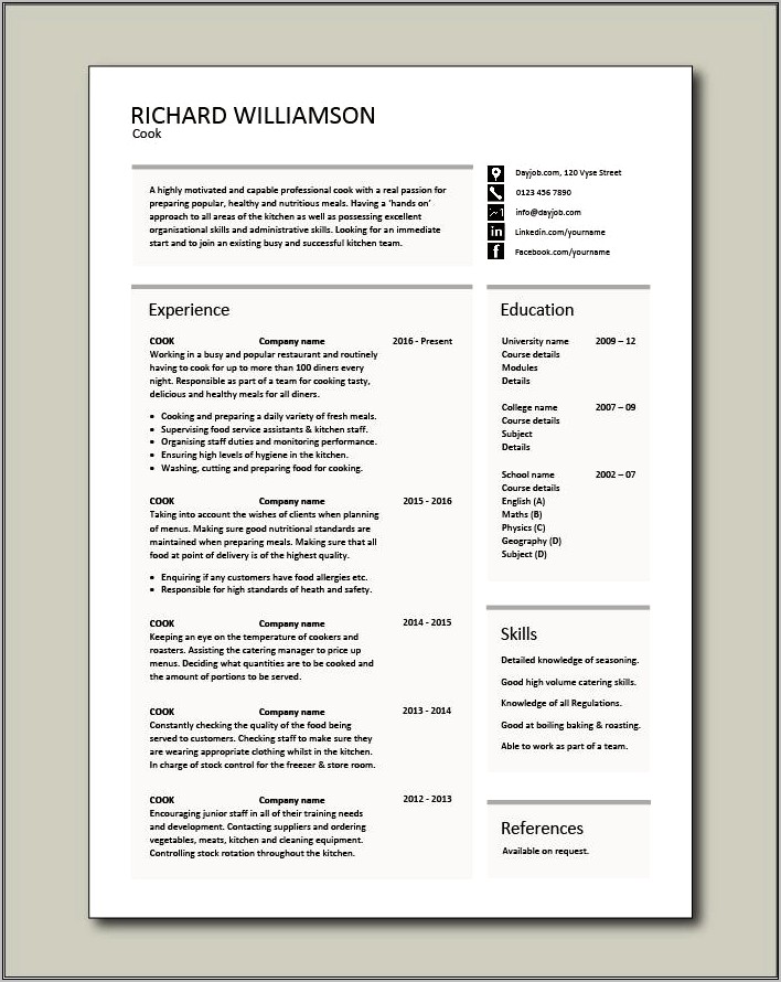 Sample Resume For Culinary Graduate