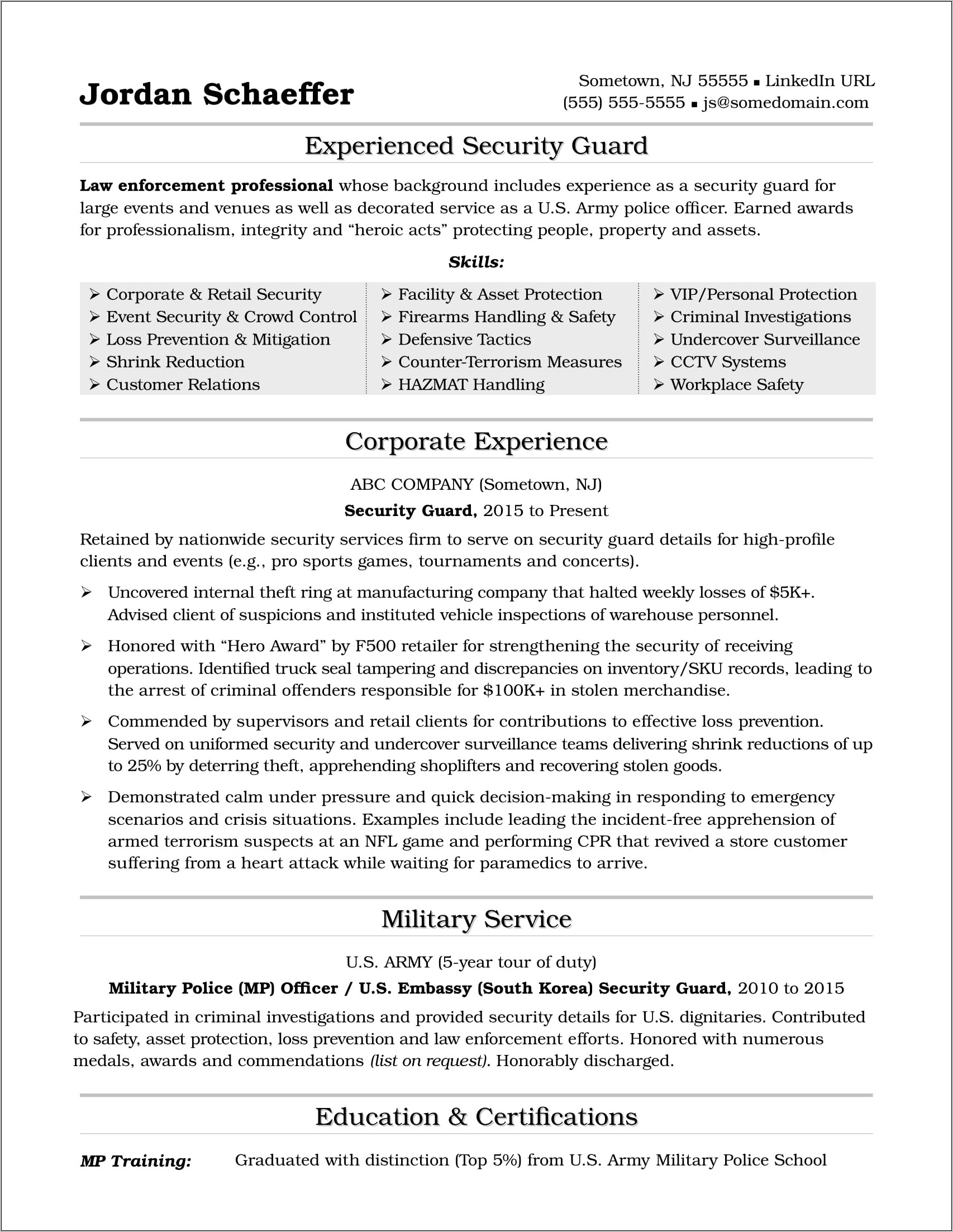 Sample Resume For Embassy Job