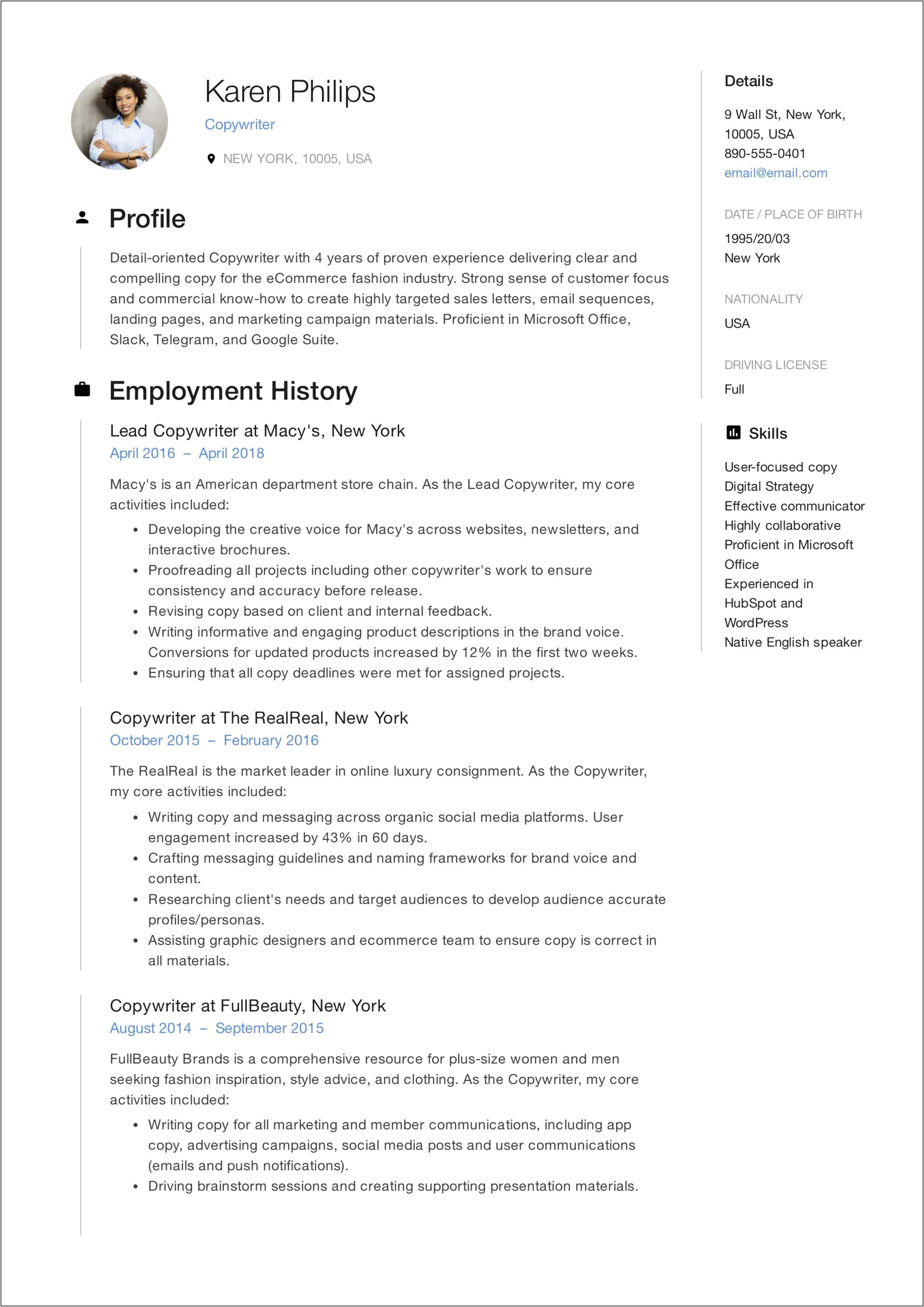 Sample Resumes For Content Writers