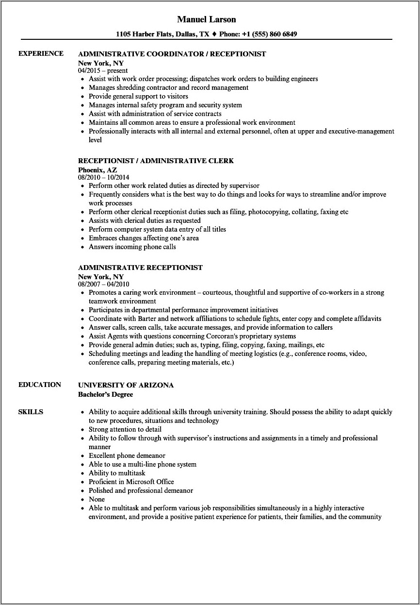 Secretary Job Summary For Resume