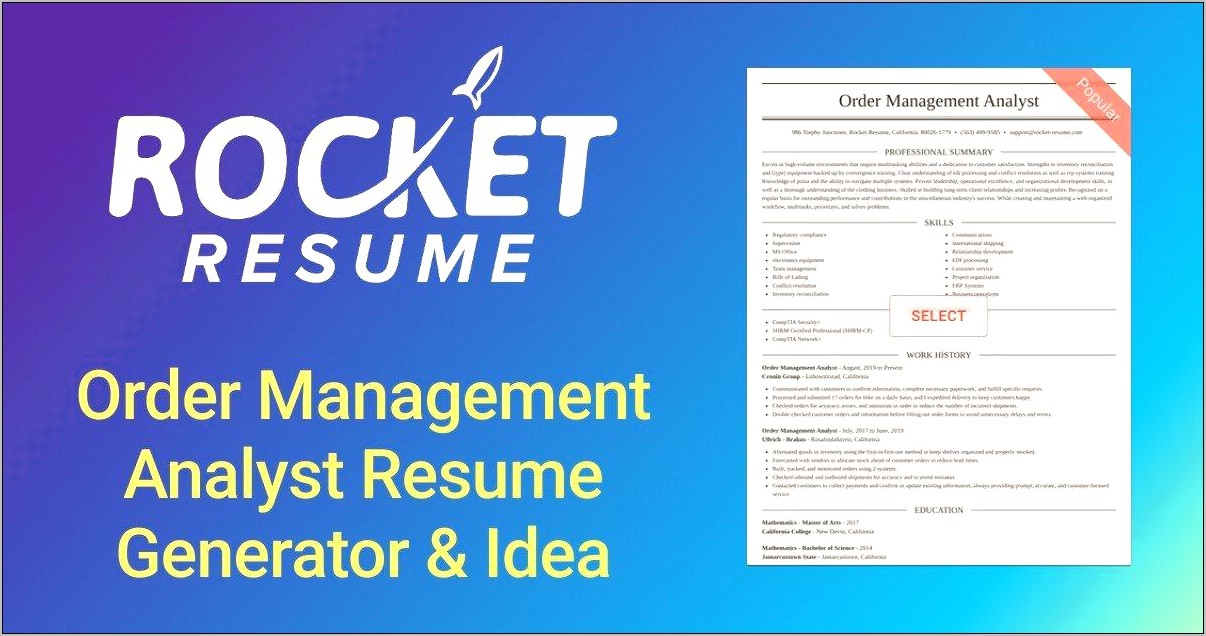 Siebel Order Management Sample Resume