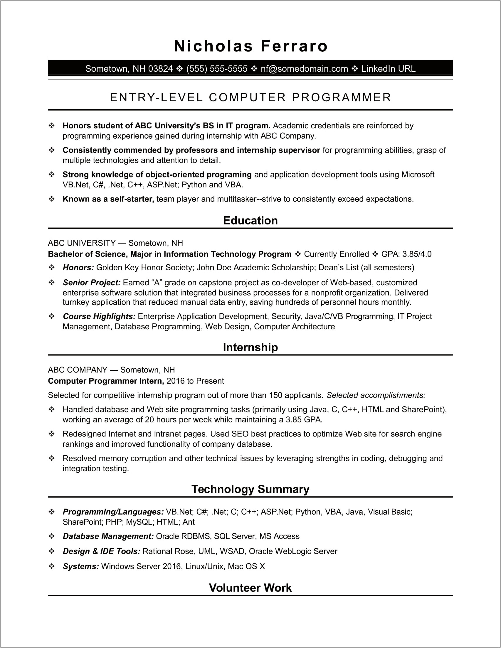 Skills For Resume Computer Sciecne