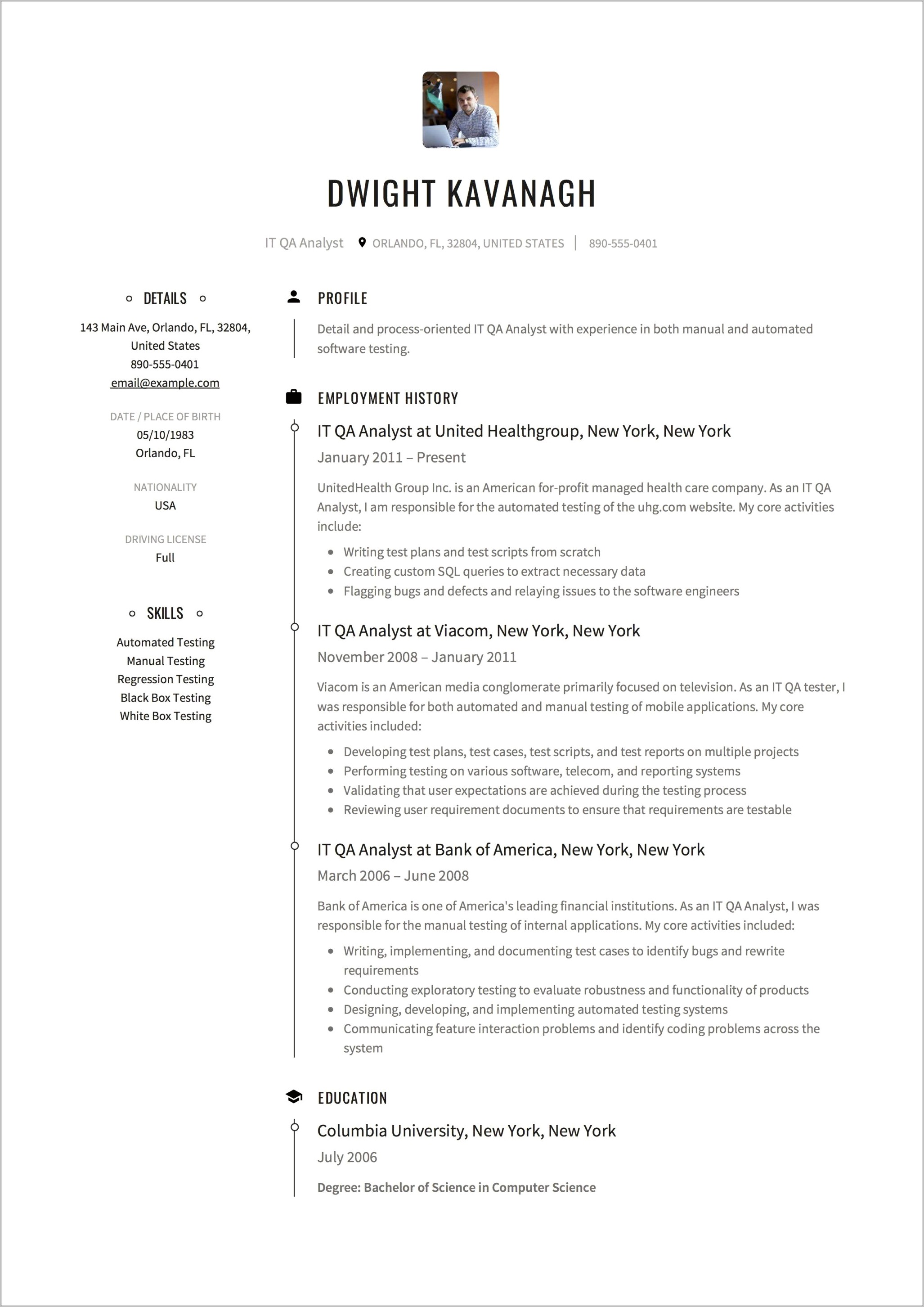 Software Qa Manager Resume Examples