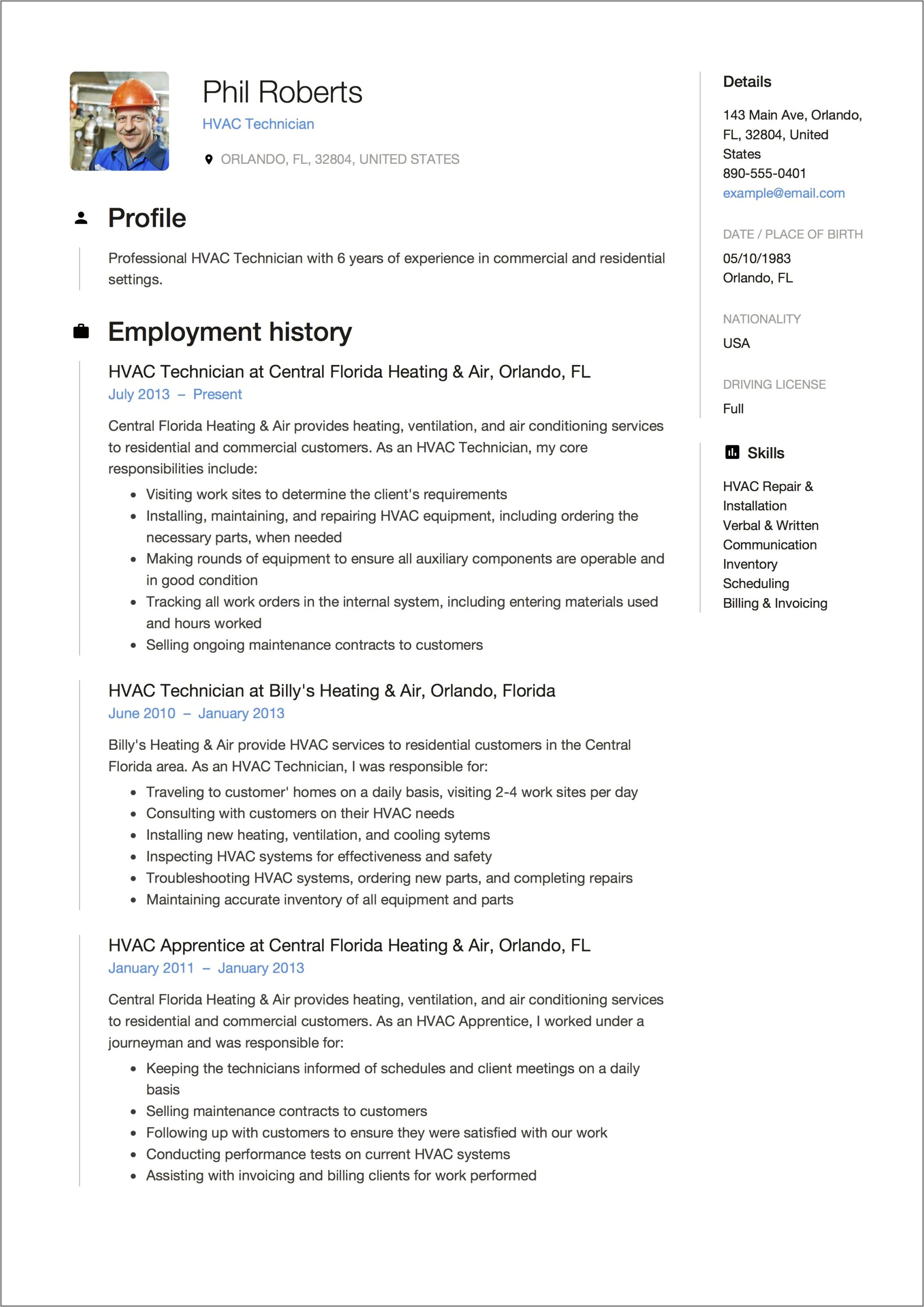 Technician Resume Templates Free Download