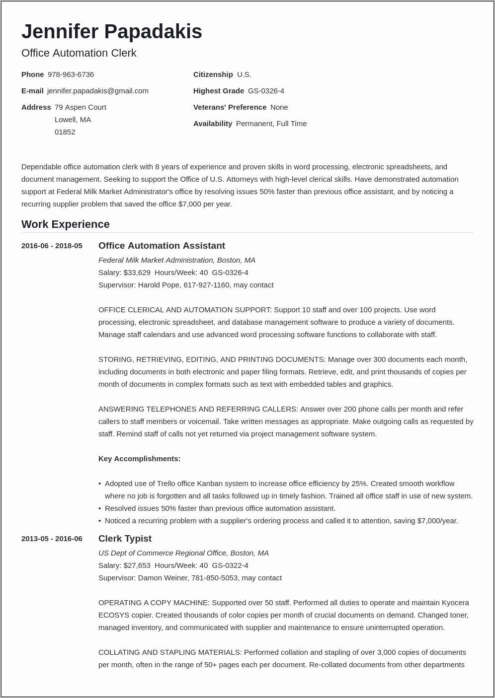 Usa Jobs Resume With Supervisor