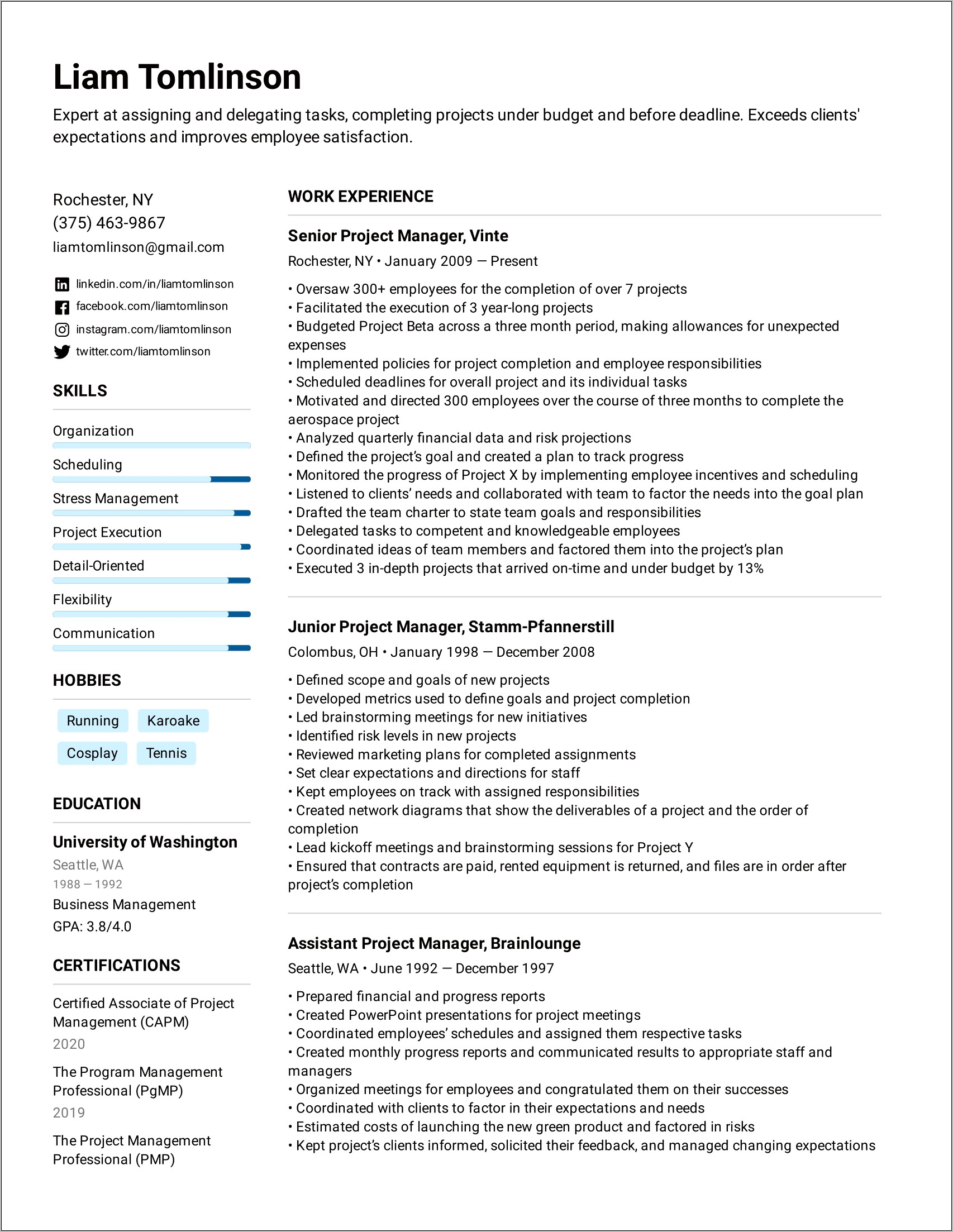 Water Restoration Project Manager Resume
