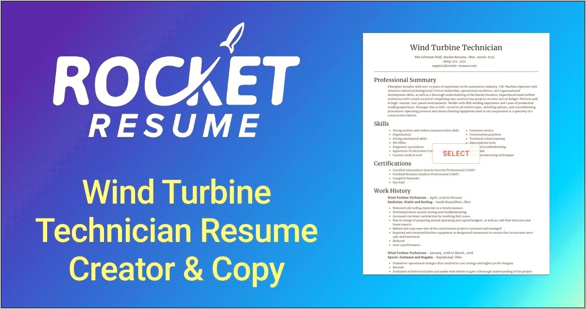 Wind Turbine Technician Resume Example