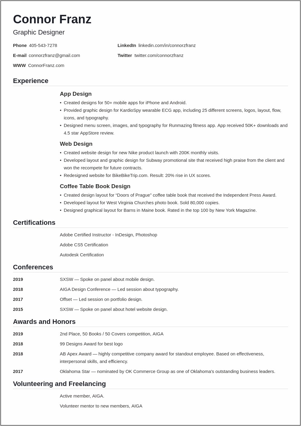 2 Page Resume Header Examples