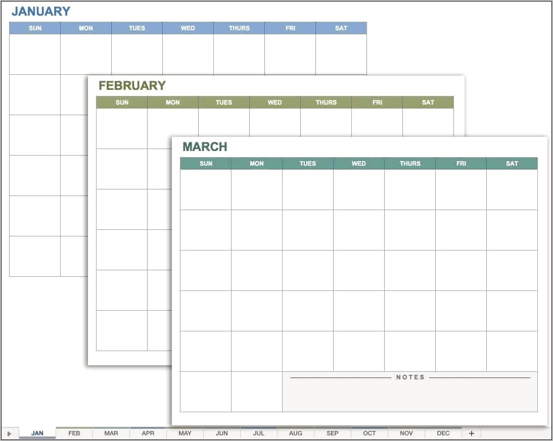 2018 Monthly Calendar Template Excel Download