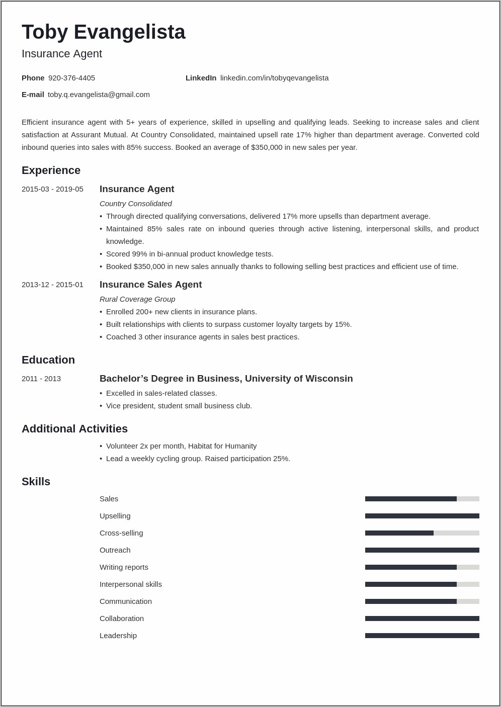 2019 Job Resume Insurance Underwriter