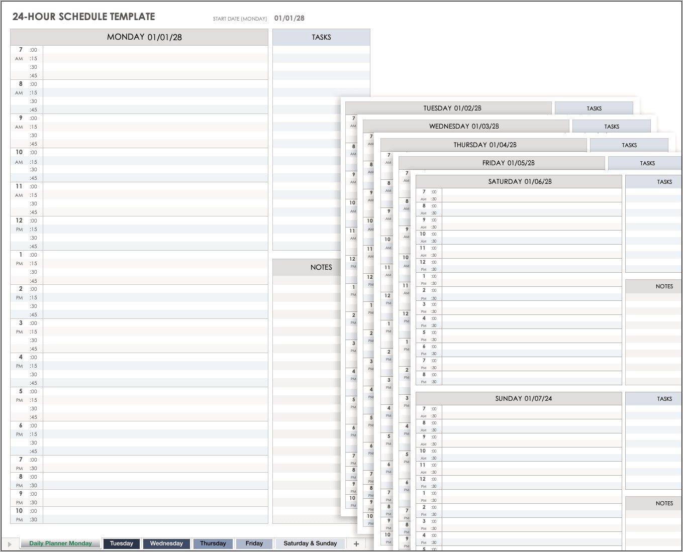 24 Hour Weekly Schedule Template Download