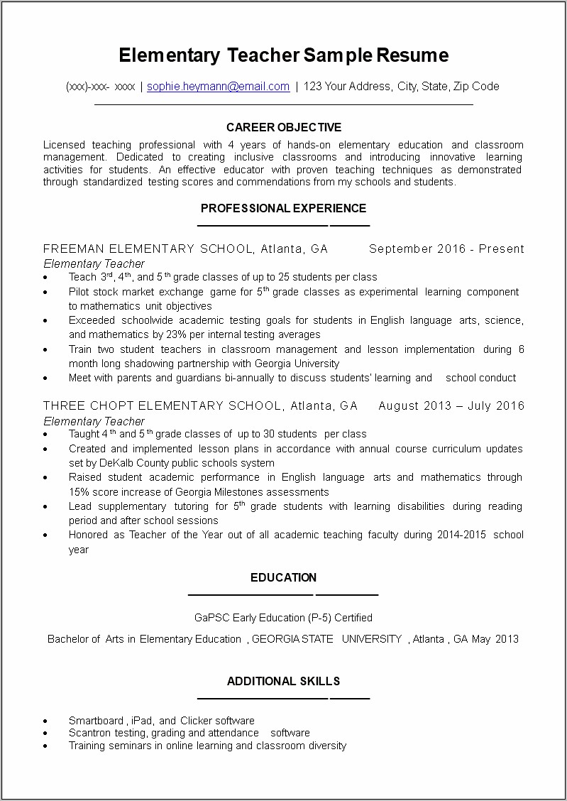 3rd Grade Teacher Resume Examples