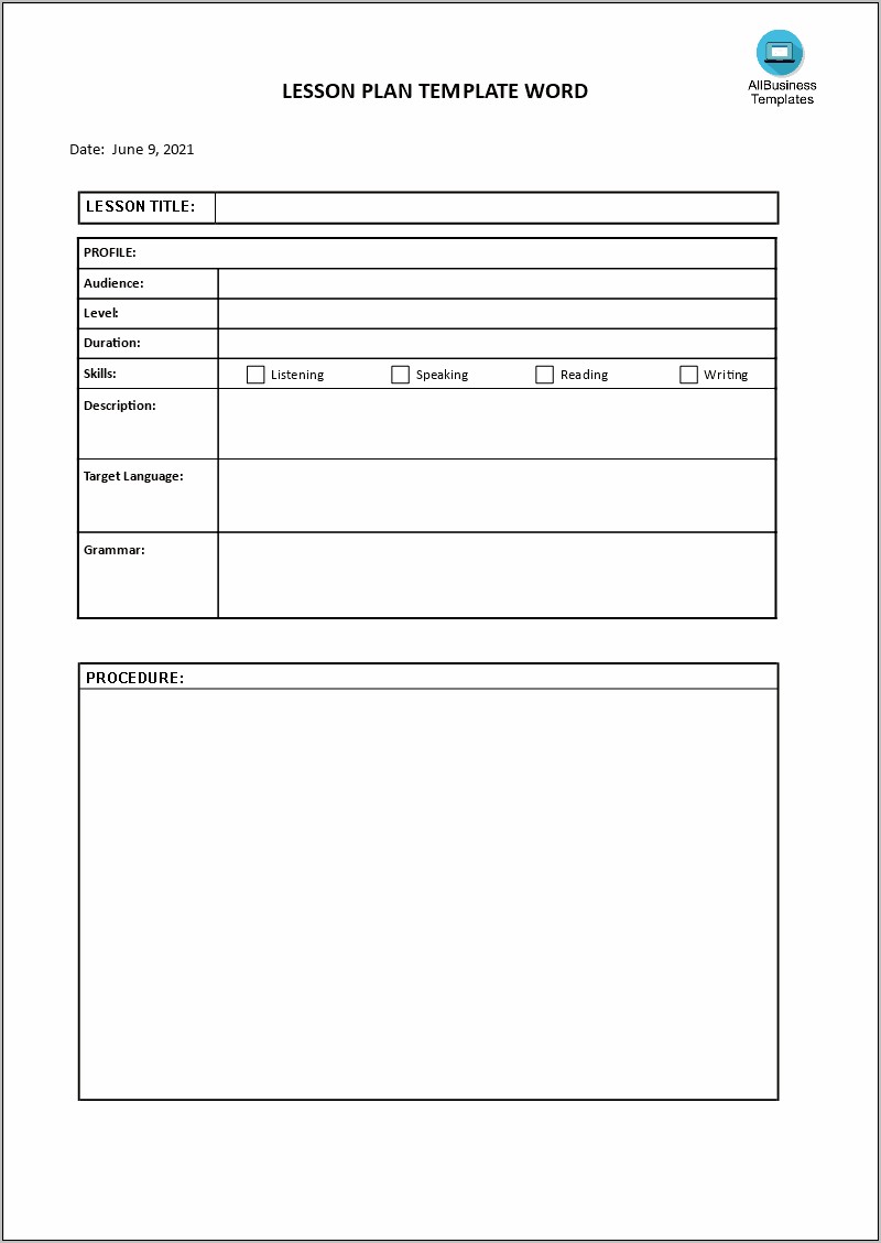 5 Minute Lesson Plan Download Template