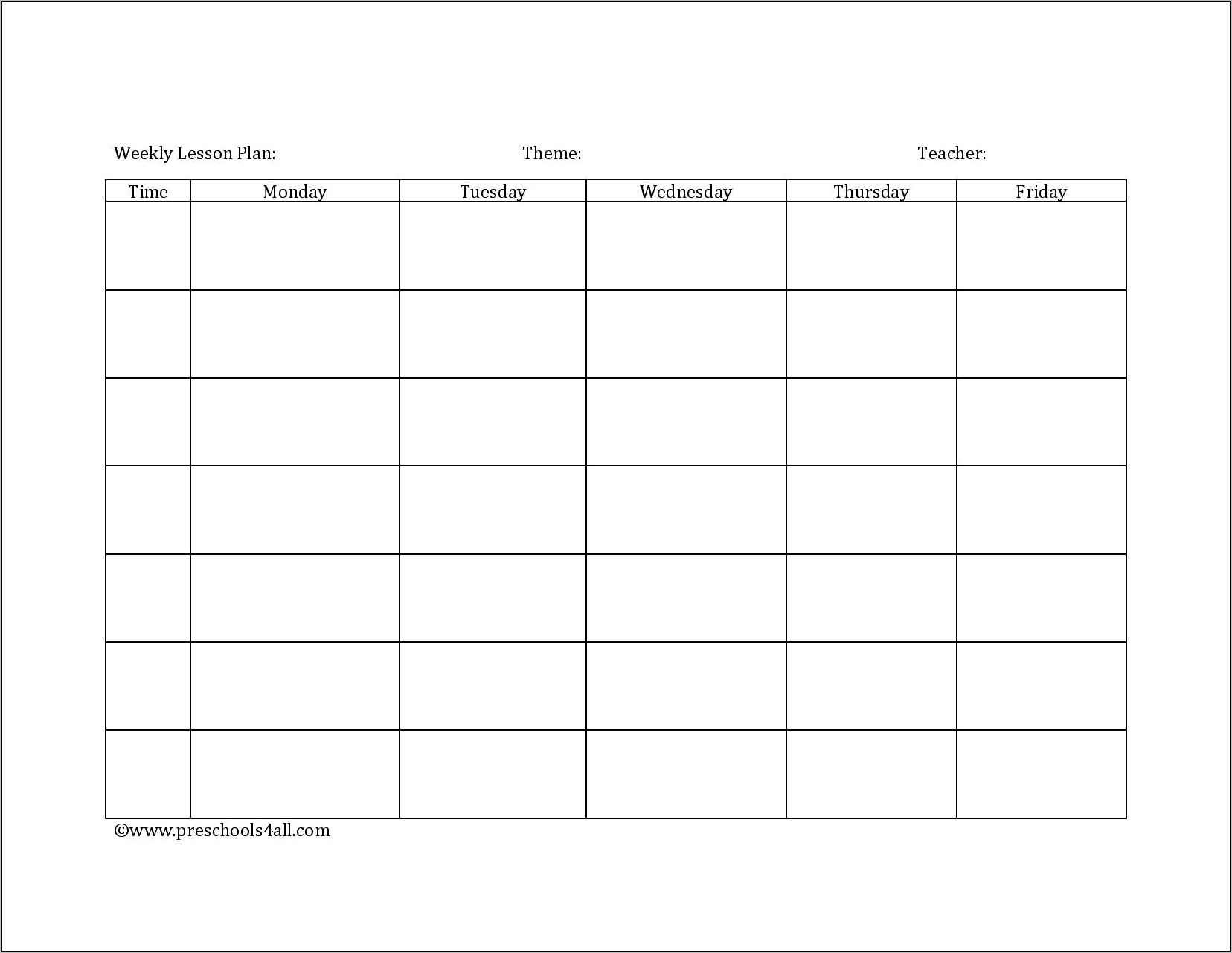 5 Minute Lesson Plan Template Download