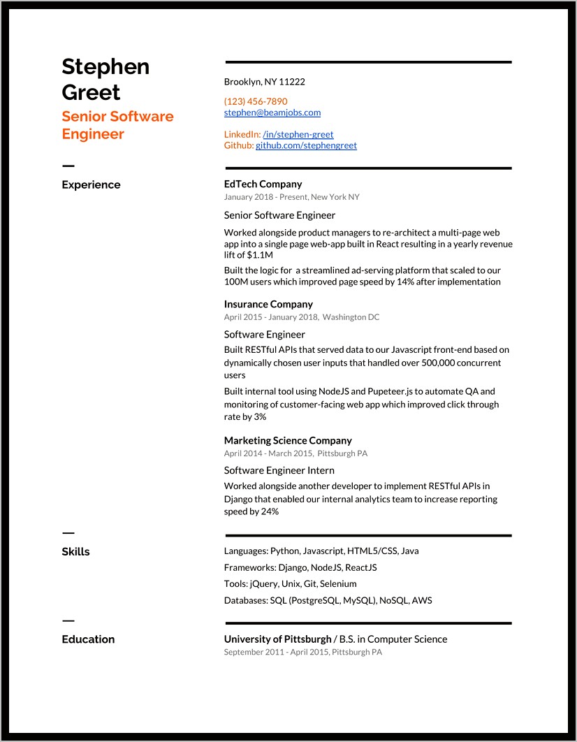 500 Sample Software Engineering Resume