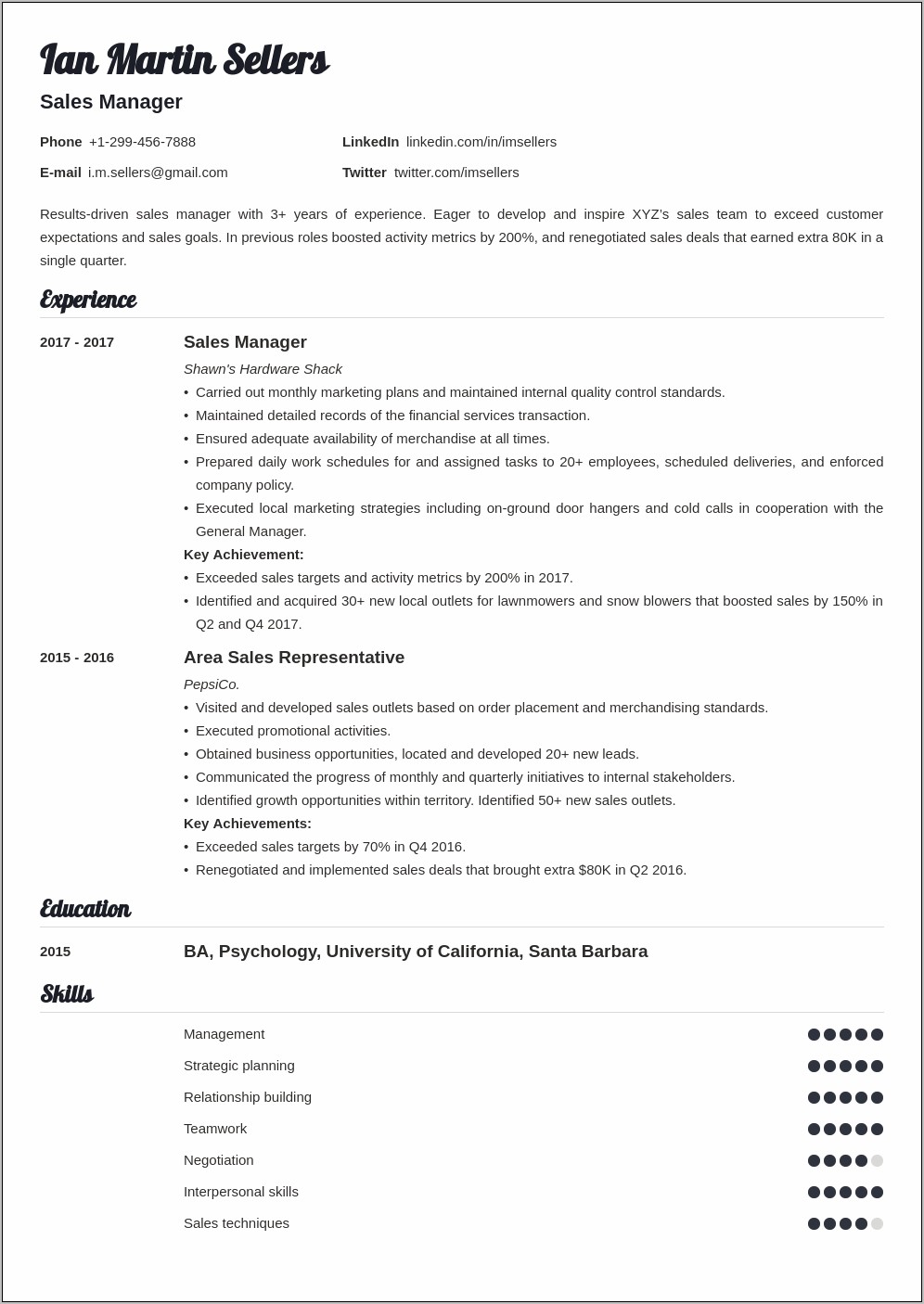 A Good Sales Manager Resume