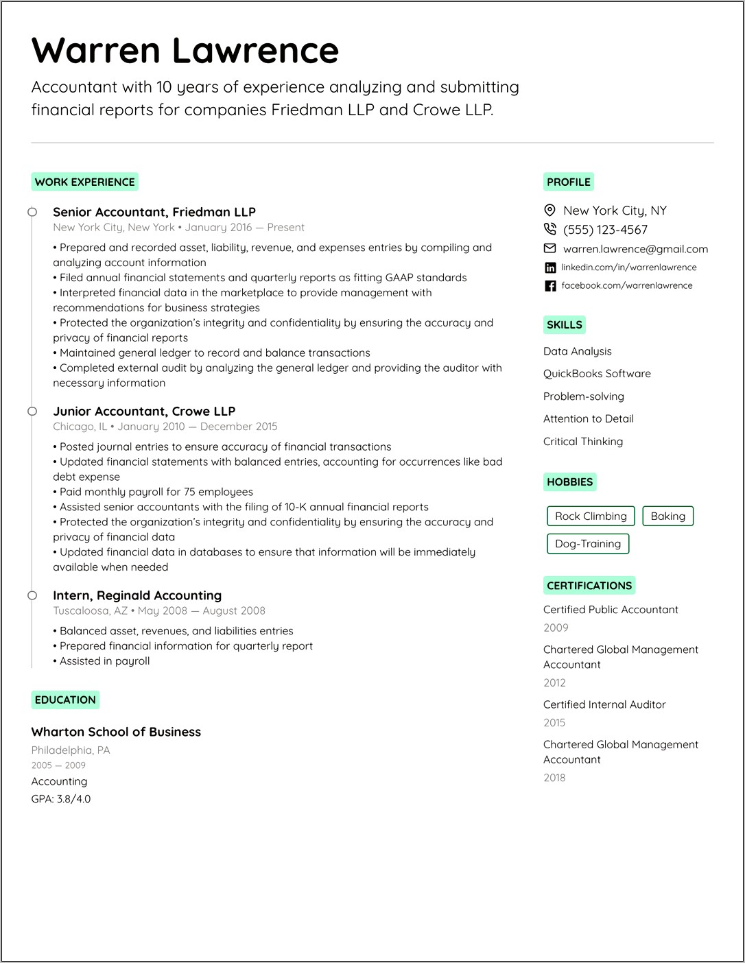 A One Page Resume Example