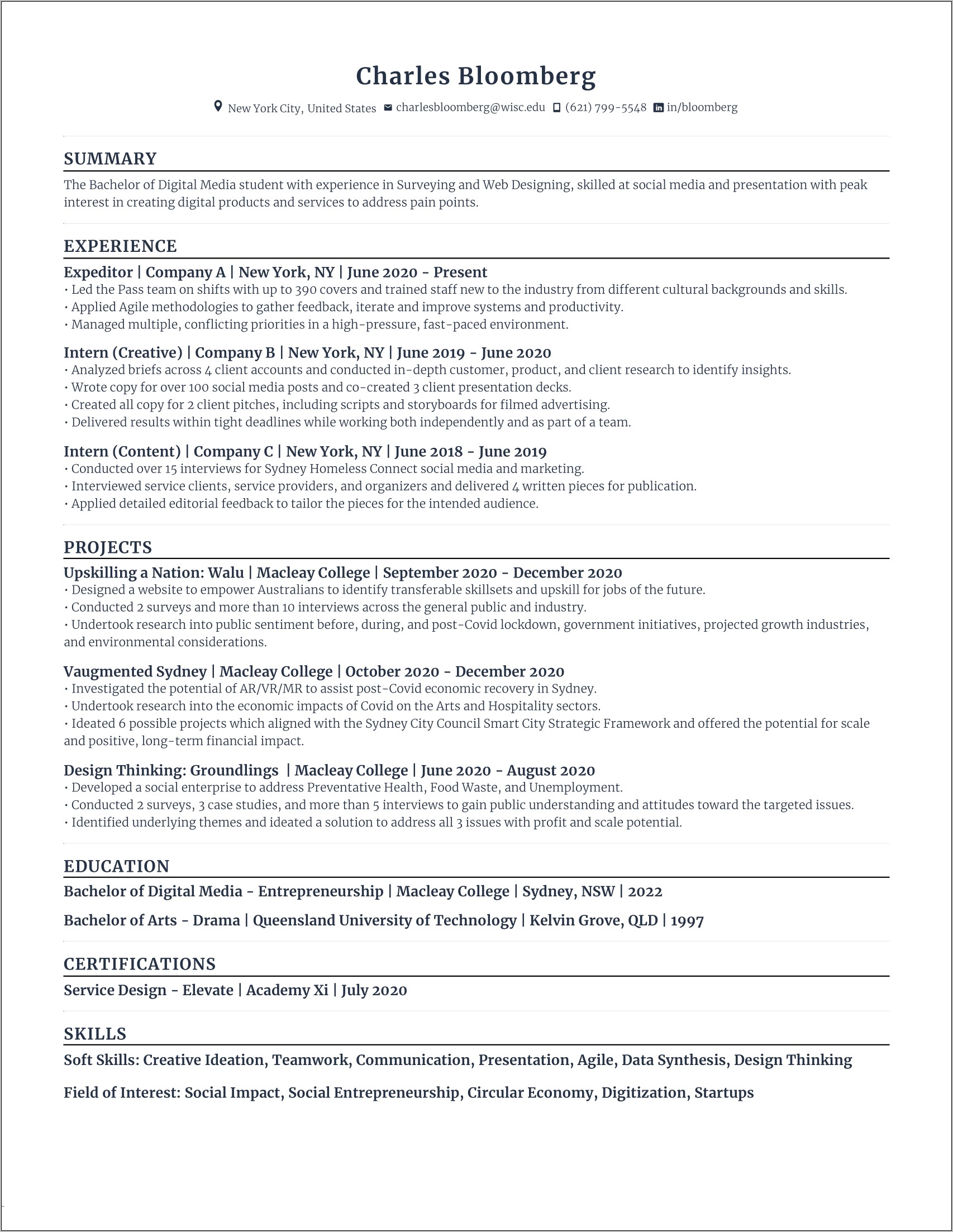 A Resume For Gaining Skills