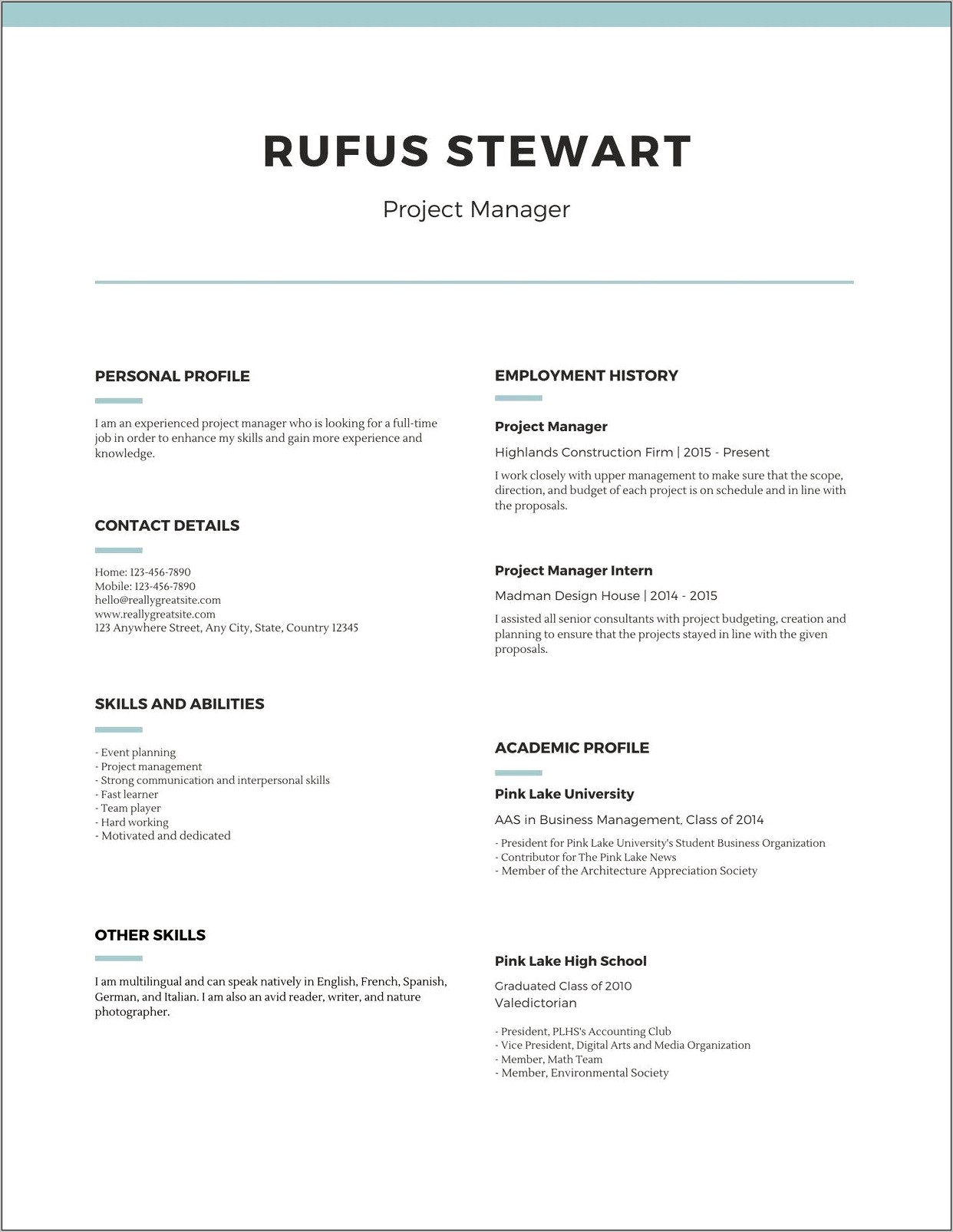 A Simple Resume Format Sample
