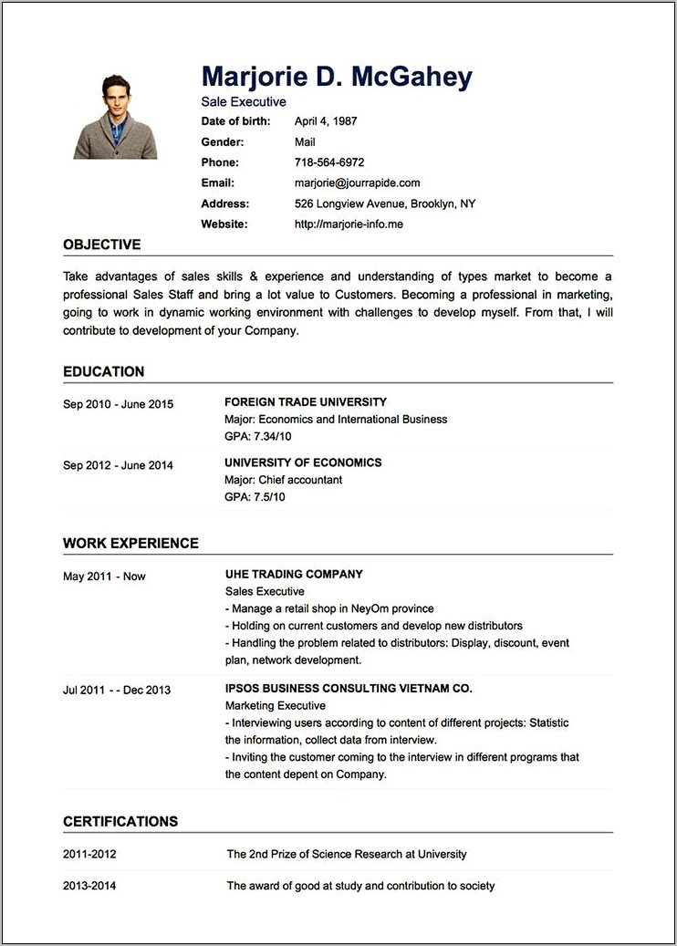 About Me Examples In Resume