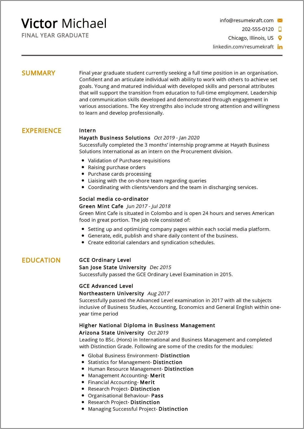 Academic Resume Graduate Student Sample