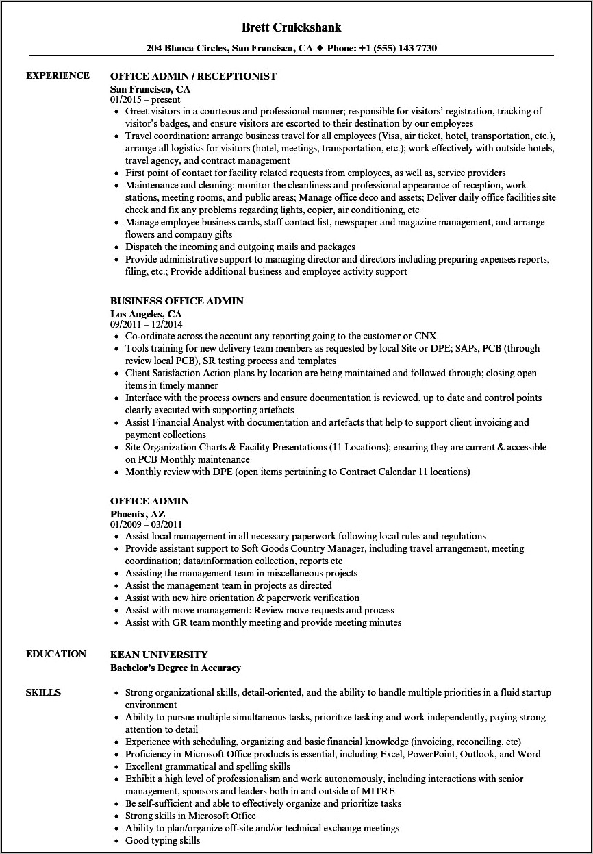 Account Admin Job Description Resume