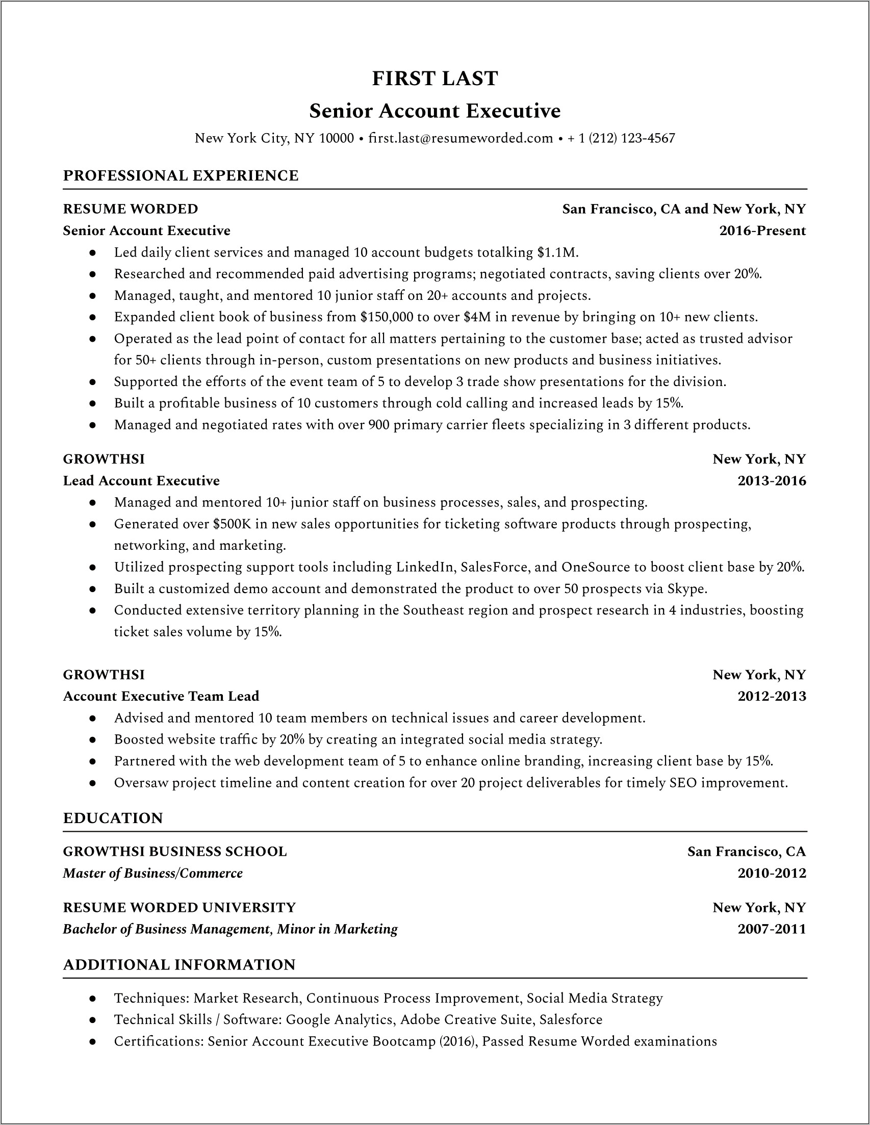 Account Executive Resume Objective Examples