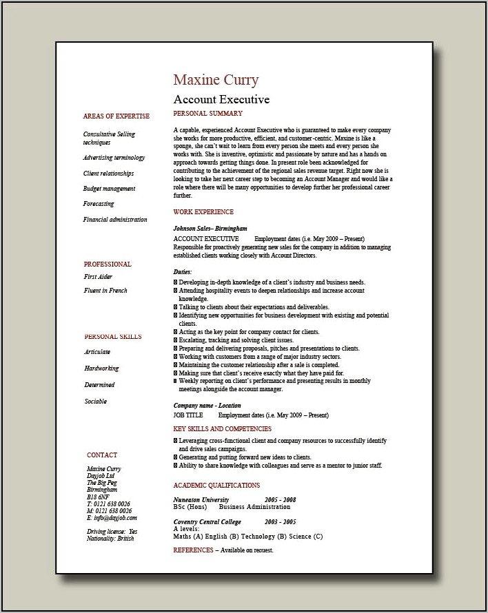 Account Executive Resume Sample Malaysia