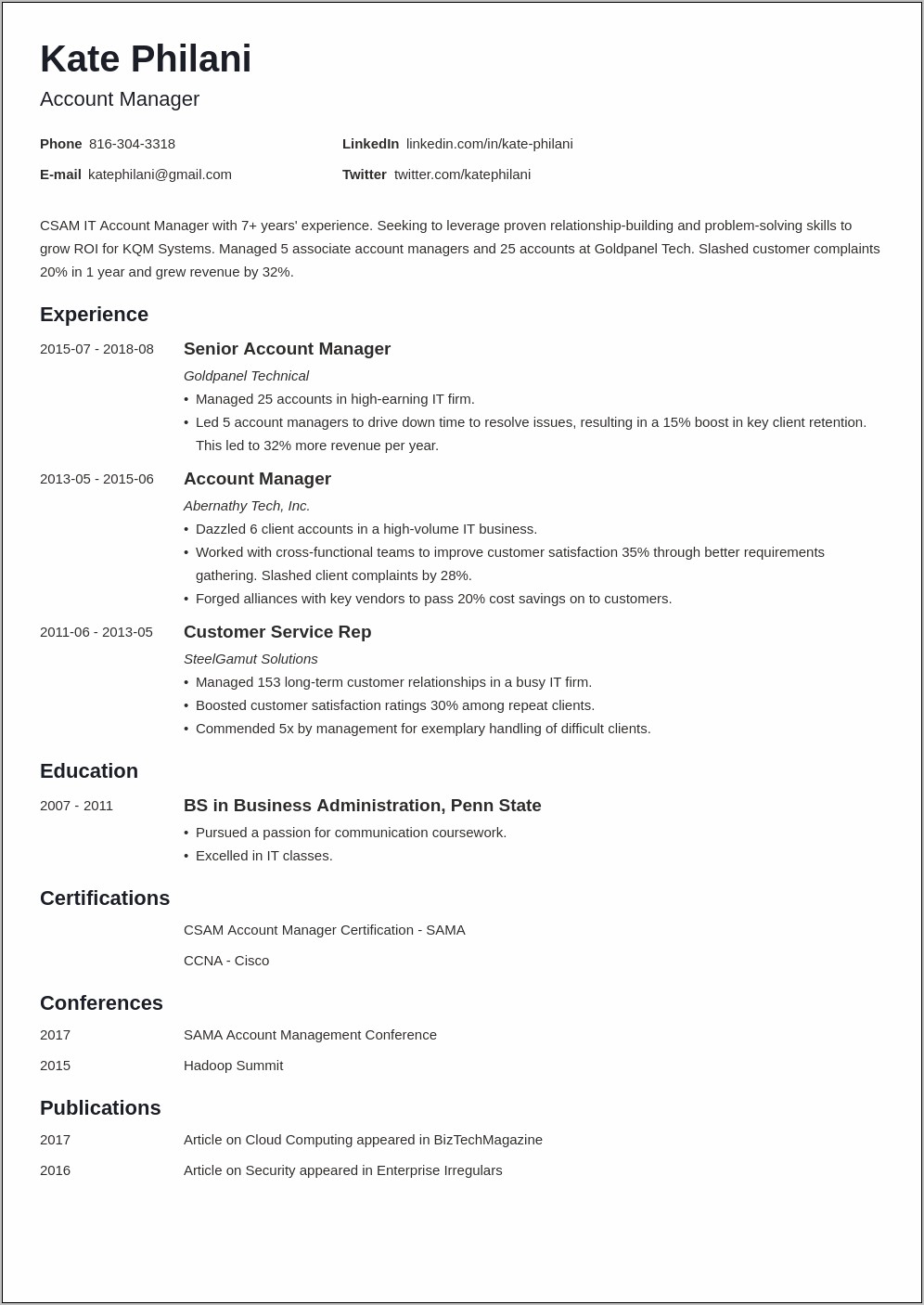 Account Manager Job Objective Resume