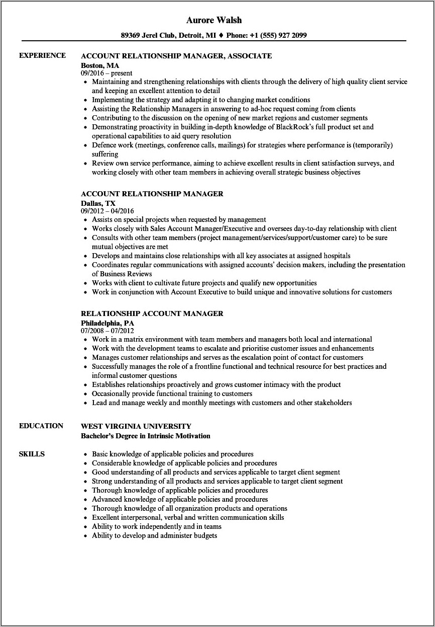 Account Manager Naspo Contract Resume