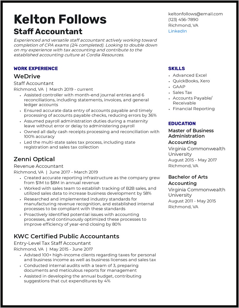 Accountant Career Objective Resume Examples