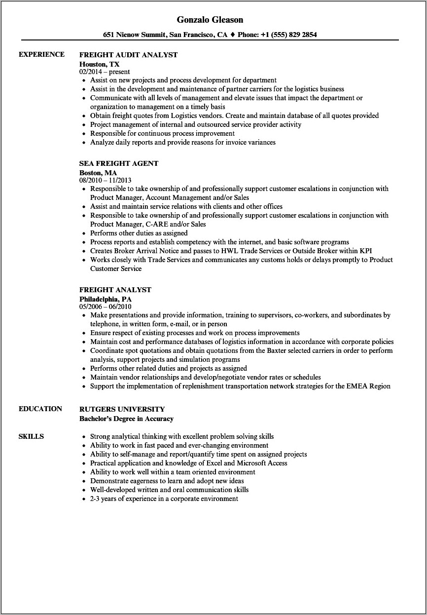 Accountant Trucking Company Resume Sample