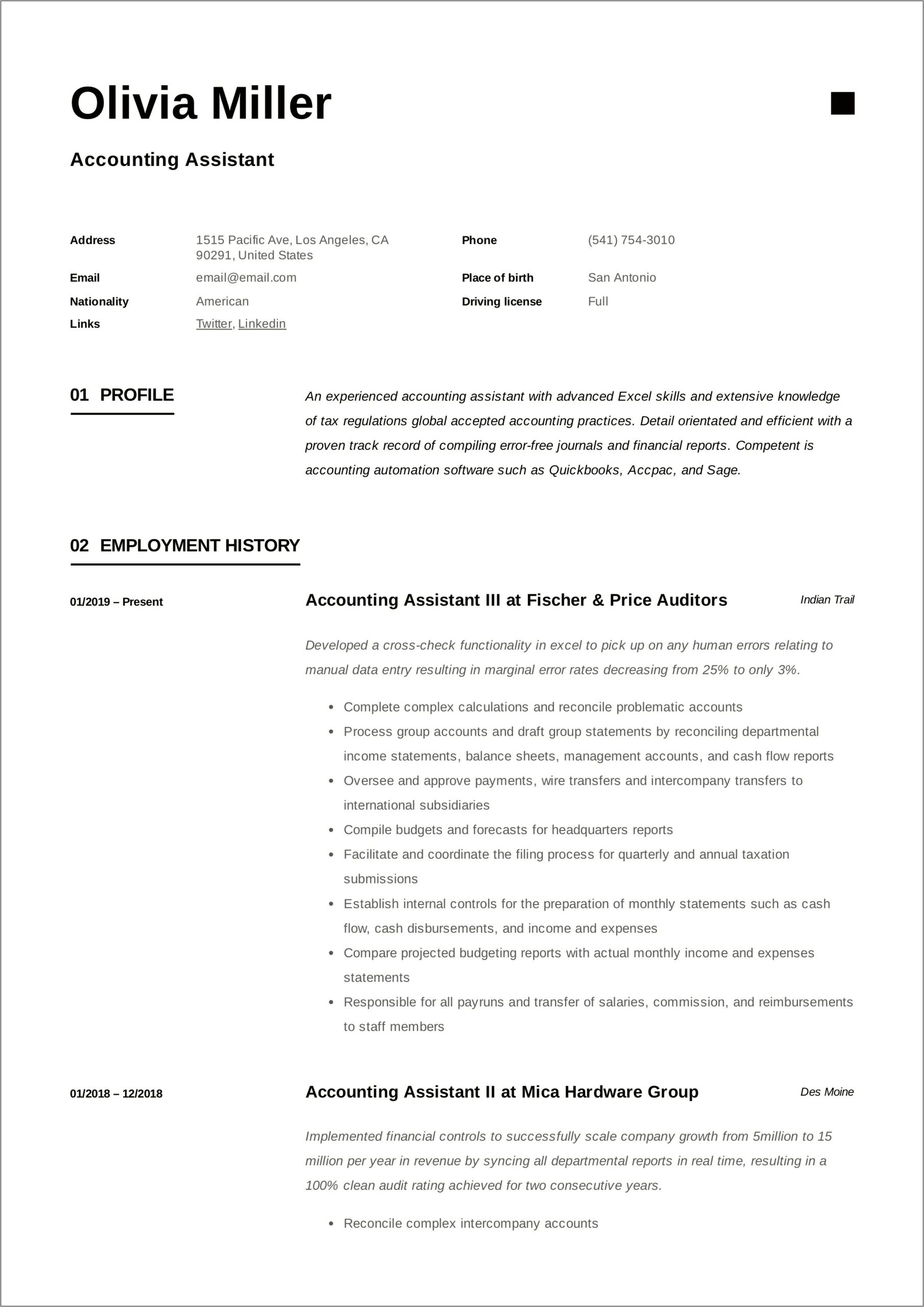 Accounting Assistant Resume Samples 2016