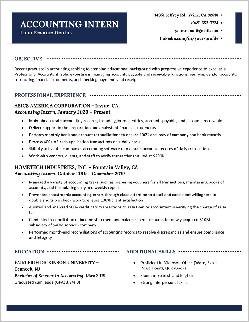 Accounting Student Resume Examples Cpa