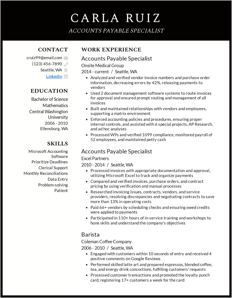 Accounts Payable Profile Sample Resume