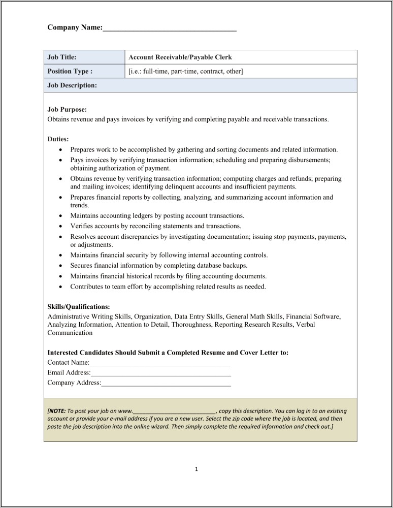 Accounts Receivables Job Description Resume