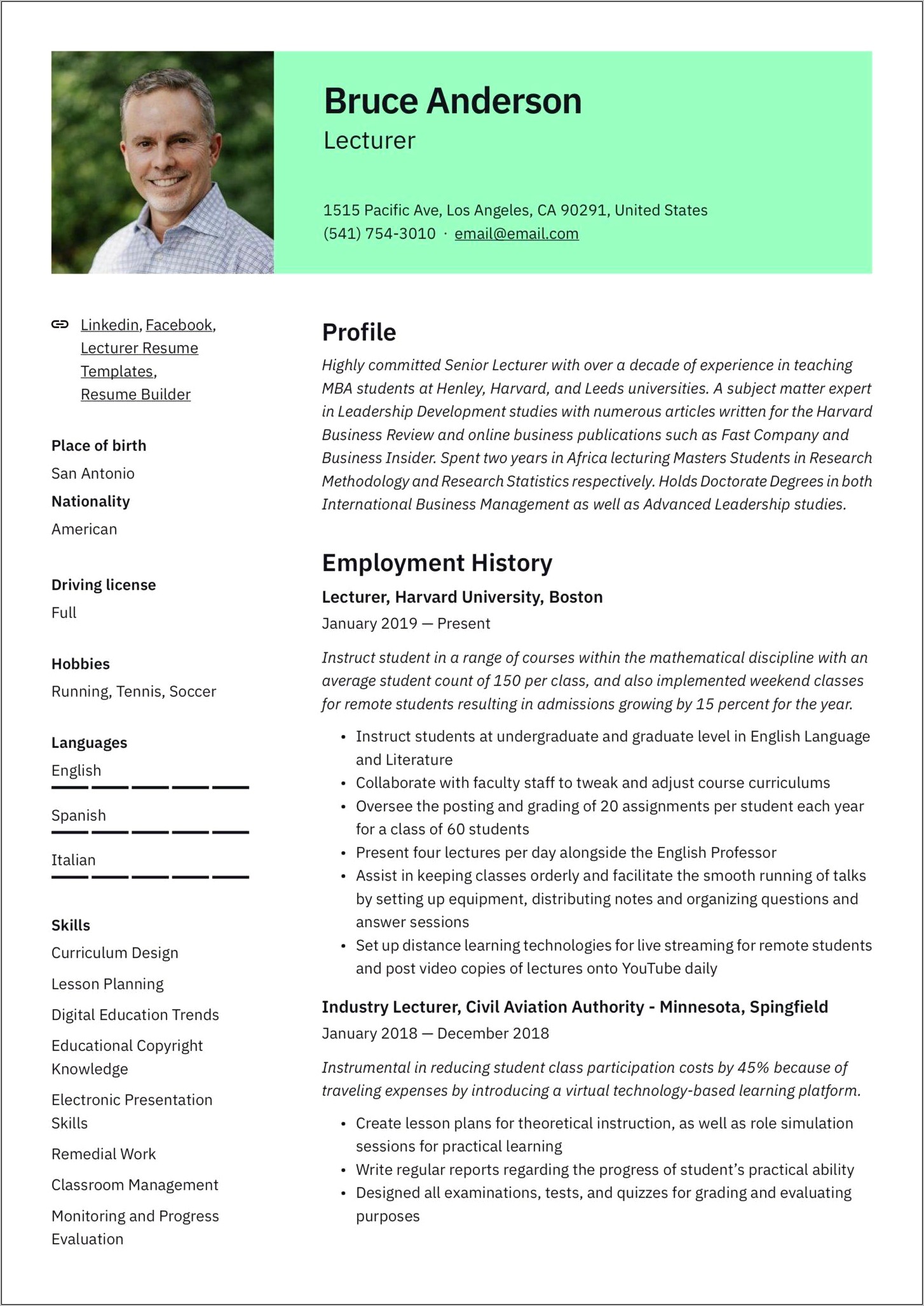 Adjunct Professor Job Description Resume