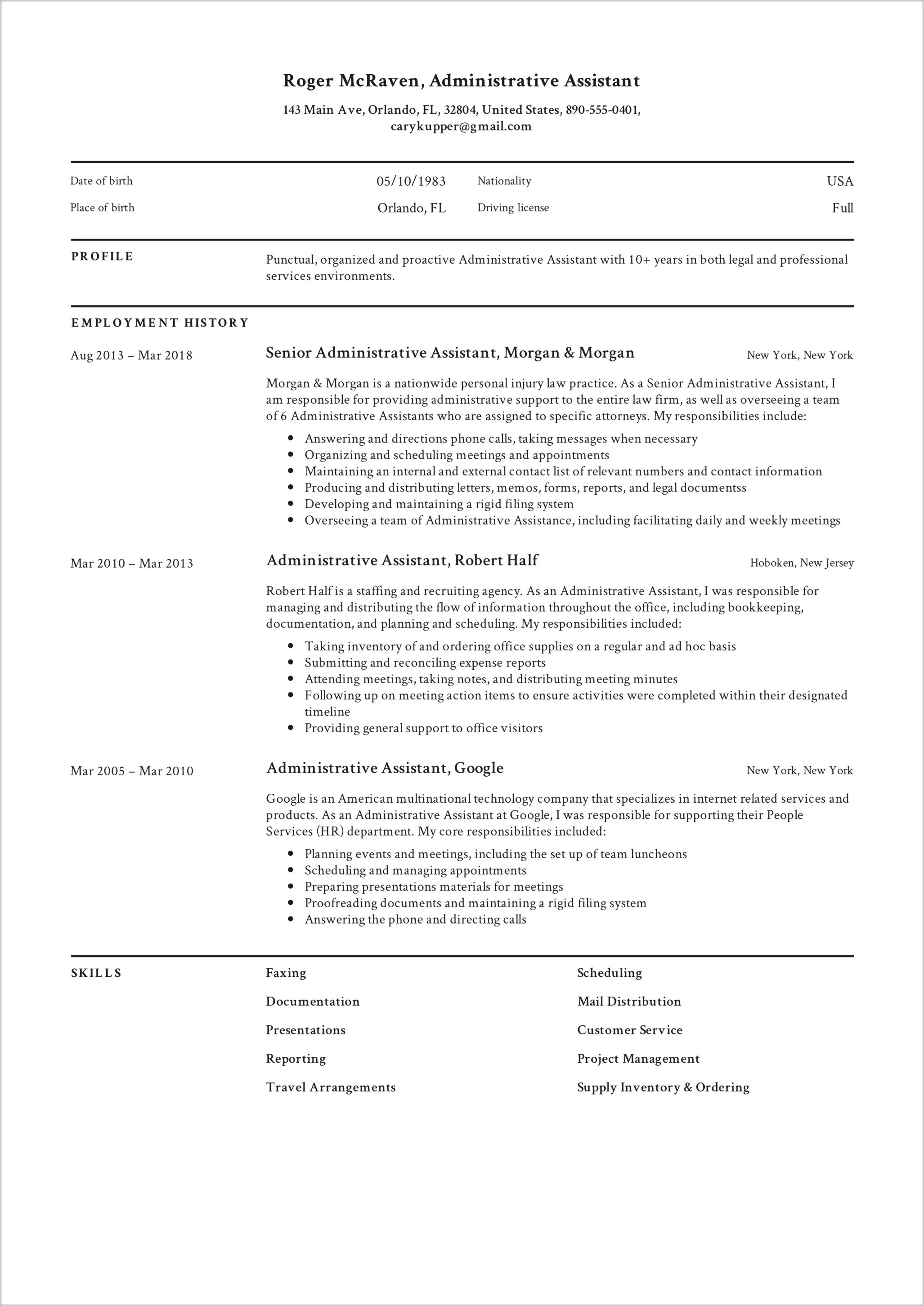 Admin Assistant Resume Example Australia