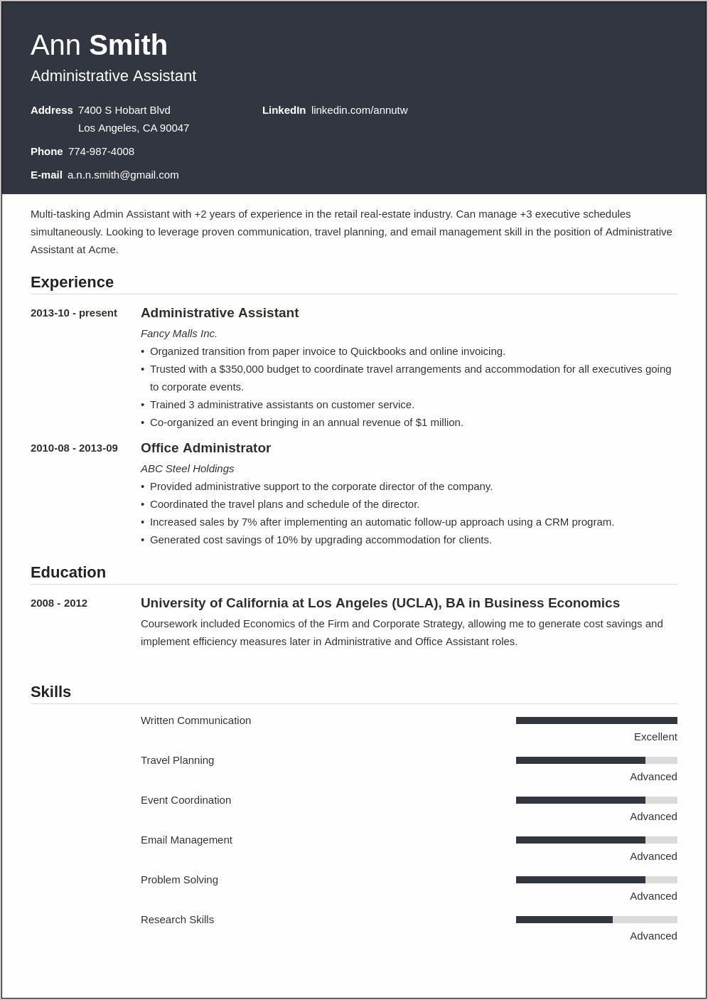 Admin Assistant Resume Examples 2016