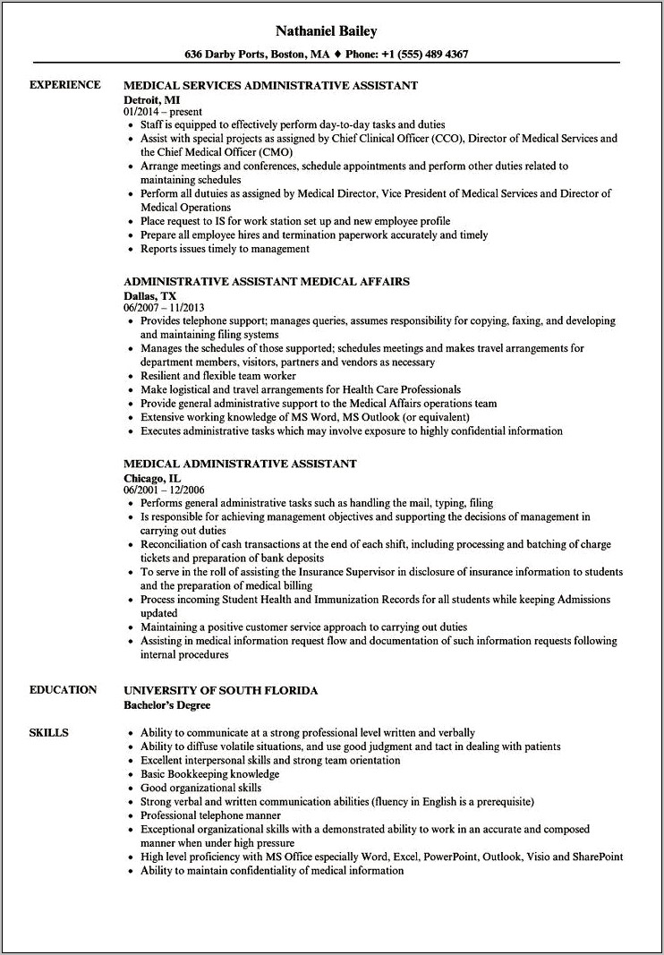 Admin Job Duties On Resume