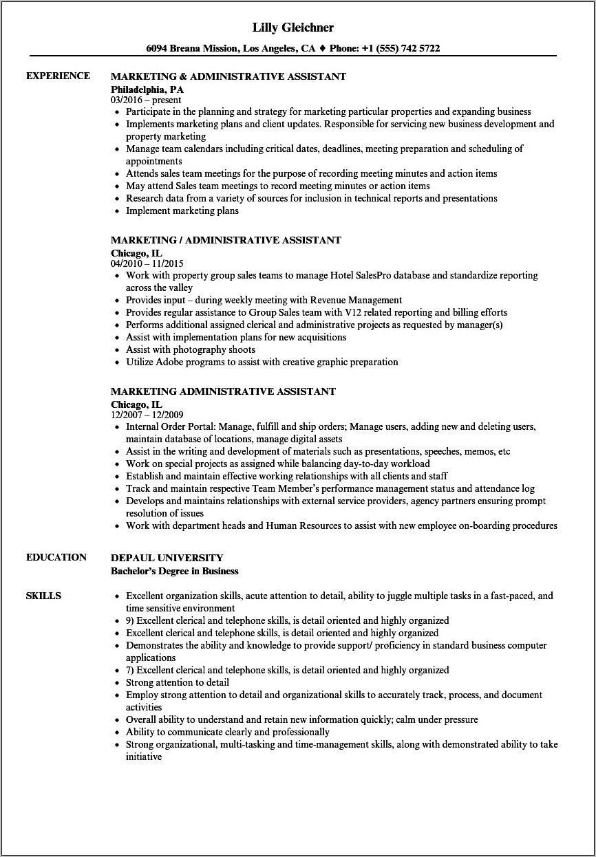 Administrative Assistant Resume Skill Set