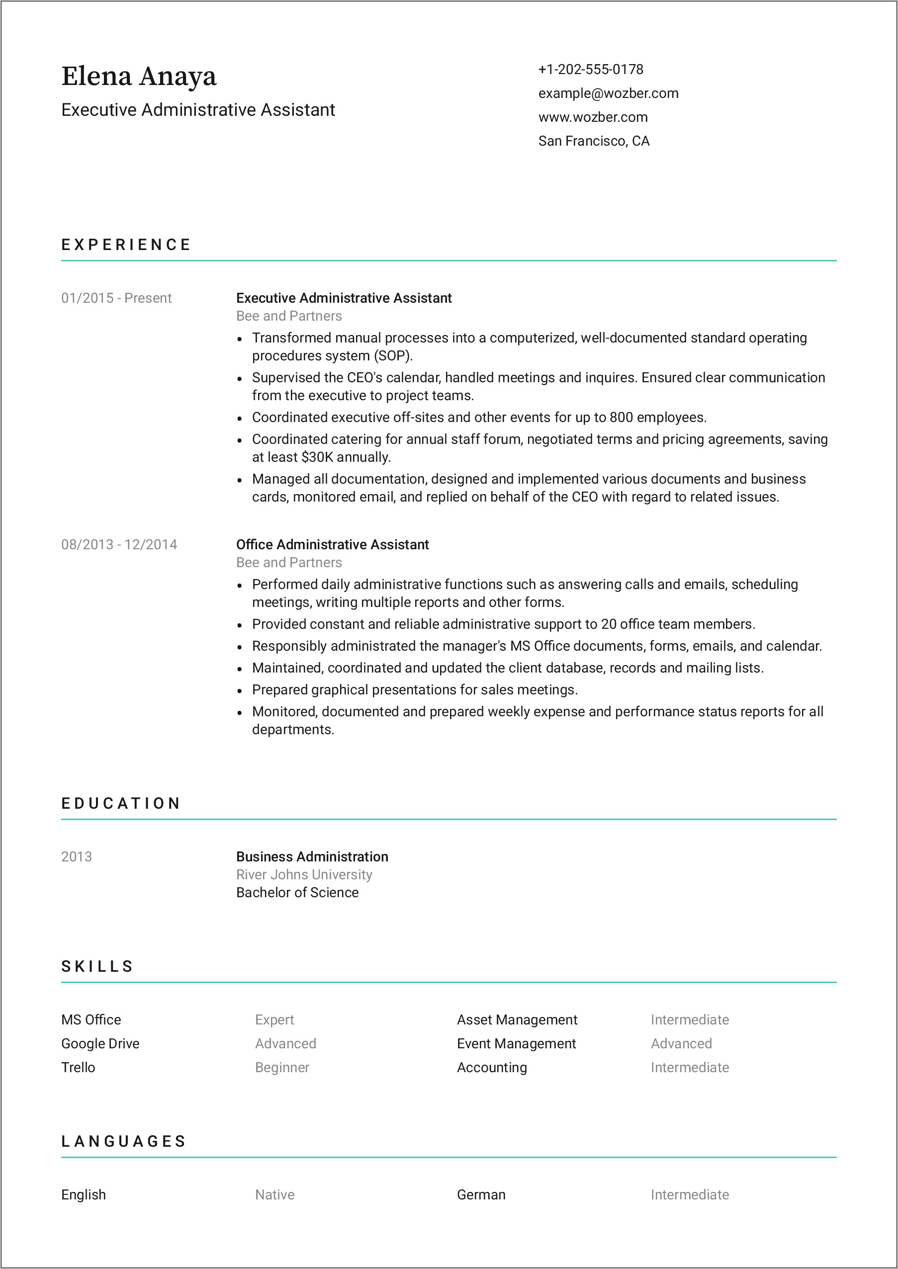 Administrative Assistant Resume Skills Summary