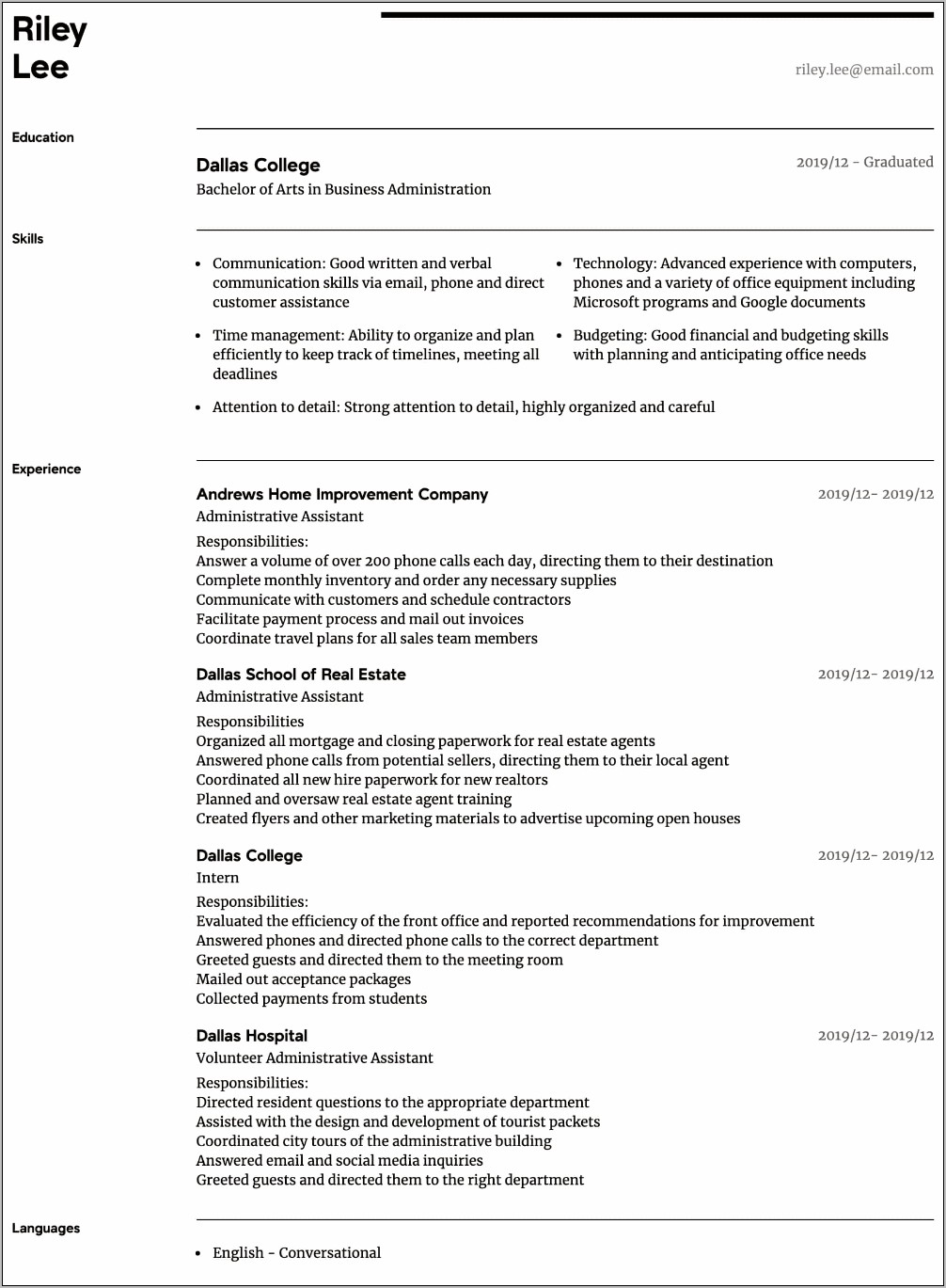 Administrative Assistant Sales Resume Examples